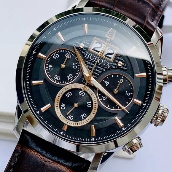 NEW Bulova Men's Black Brown Dial Watch